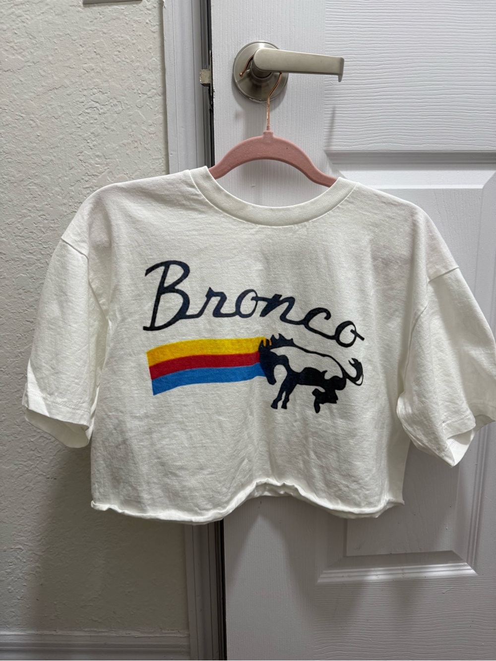 Retro Bronco Crop Top is a white, cropped t-shirt